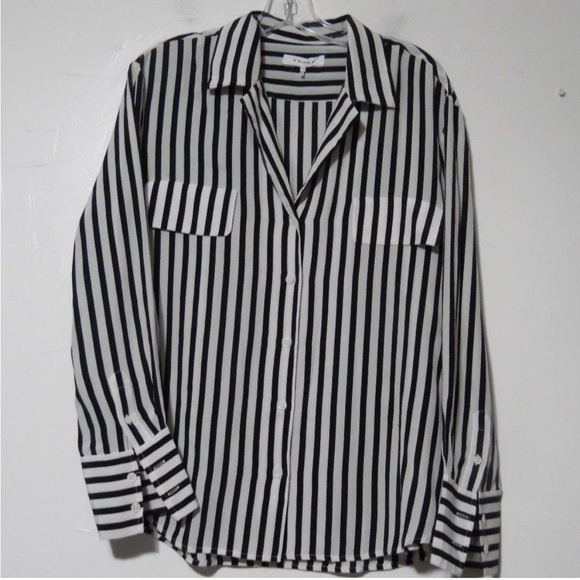 Frame Denim Tops - FRAME STRIPED BUTTON DOWN 100% SILK TOP - LARGE